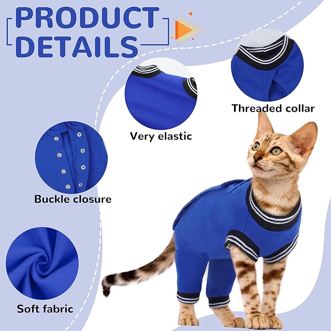 PUMYPOREITY Cat Recovery Suit for Hind Legs, Cat Surgical Spay Suit with Leg Sleeves to Stop Licking, Long Rear Sleeve Wound Cover Abdomen Kitten Onesie, Blue, L