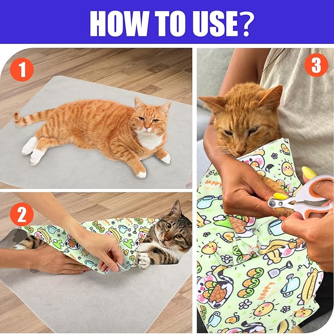 XANGNIER Cat Wrap for Grooming,Cat Restraint Wrap for Cutting Nails,Fabric Burrito Wrap for Nail Clipping, Anti-Scratch, Anti-Escape,Multifunctional Swaddle Wrap Pet Tool (20.8 x 20.8 Inch)