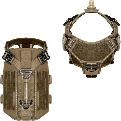 ICEFANG Tactical Mesh Dog Harness for Large Dogs,Reflective Dog Molle Vest with Metal Buckles,Hook and Loop Panels,No Pulling Front Clip for Walking Hiking Training (Large (Pack of 1), Brown)