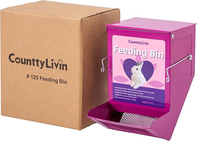 Metal Small Animal Feeder with Lid, Heavy Duty Feeder, Large Capacity Food Dispenser, Great for Rabbits, Guinea Pigs, Chinchillas and Other Small Animals. (4.6 inch, Purple)