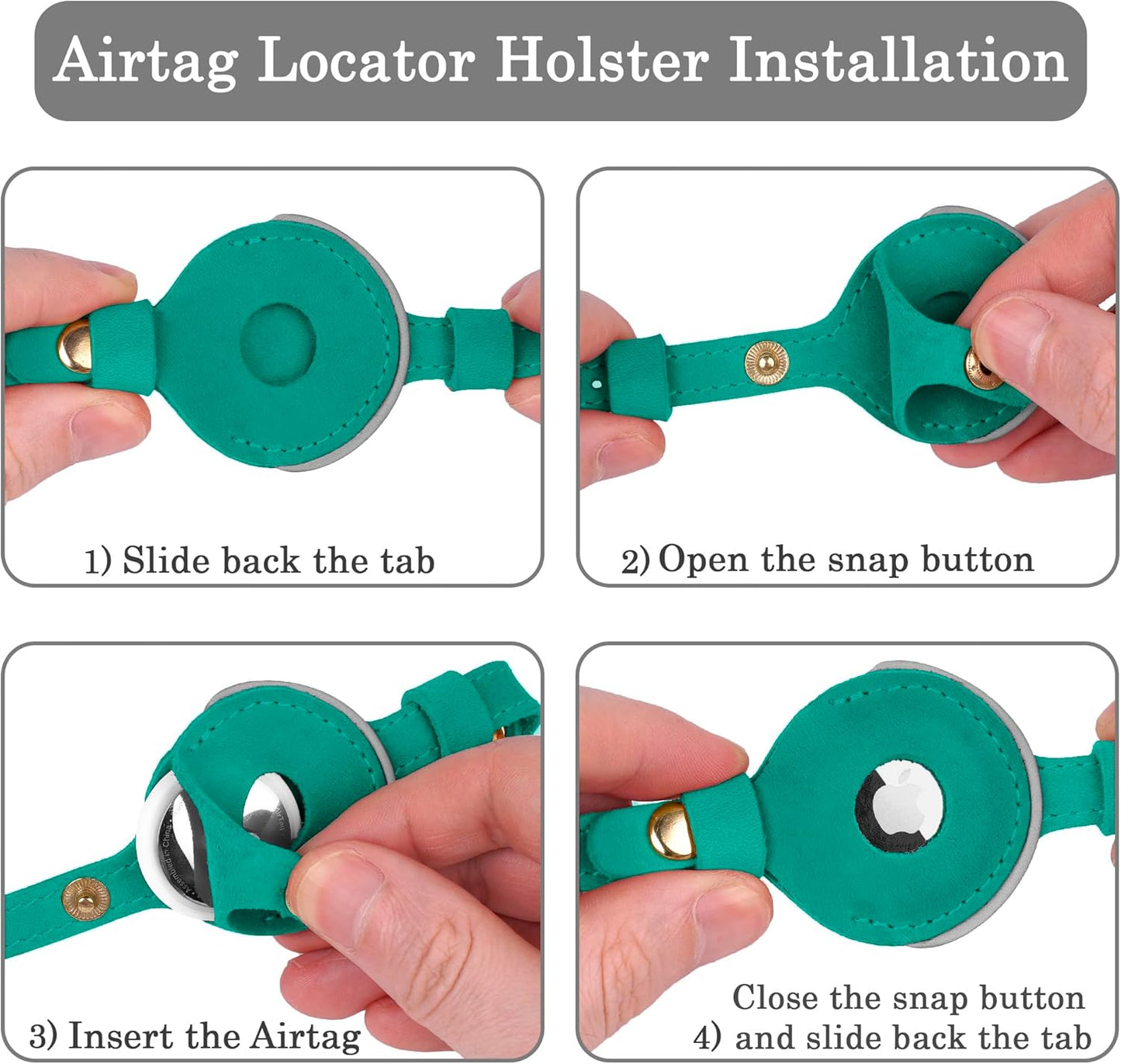 OOPSDOGGY Reflective Leather AirTag Cat Collar with Bell - Non Breakaway Adjustable Pet Collar with Apple Air Tag Holder - Lightweight GPS Kitten Collars for Small Dogs Puppy (Teal)