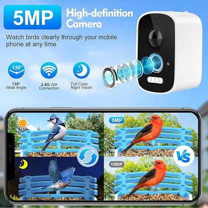 Bird Feeder with Camera Solar Powered: 2L Smart Bird Feeder, 2.5K Live Cam, AI Identification, Free 32GB Card, Waterproof Auto Video Capture for Outdoor Backyard – Gift for Festivals, Blue