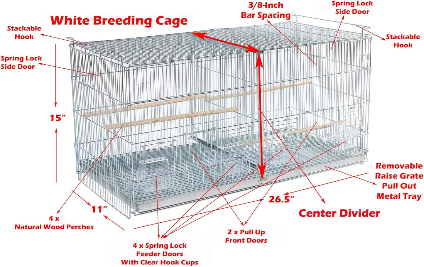 Lot of 4 Stackable Breeder Bird Flight Cage Side Breeding Nest Door with Removable Center Divider Side Breeding Nesting Box Door with Removable Rolling Stand