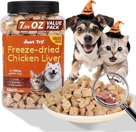 Just Try 8.71 oz Freeze-Dried Chicken Liver Treats for Dogs - Natural, Protein-Packed Dog Training Snacks - Grain-Free, Iron & Vitamin A Rich