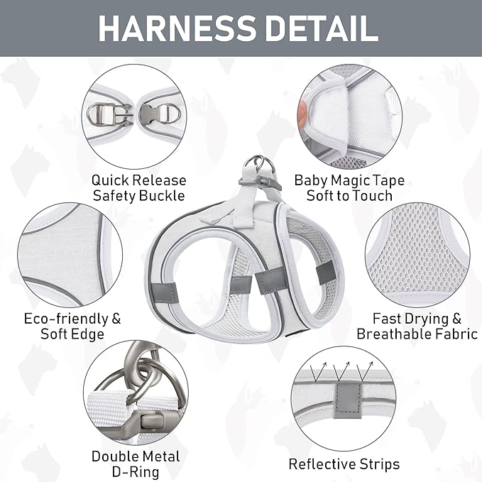 GAMUDA Small Pet Harness Collar and Leash Set, Step in No Chock No Pull Linen Fabric Soft Mesh Dog Vest Harnesses Reflective for Dogs Puppy Cats Kitten Rabbit (White, XXS)