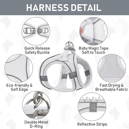 GAMUDA Small Pet Harness Collar and Leash Set, Step in No Chock No Pull Linen Fabric Soft Mesh Dog Vest Harnesses Reflective for Dogs Puppy Cats Kitten Rabbit (White, S)