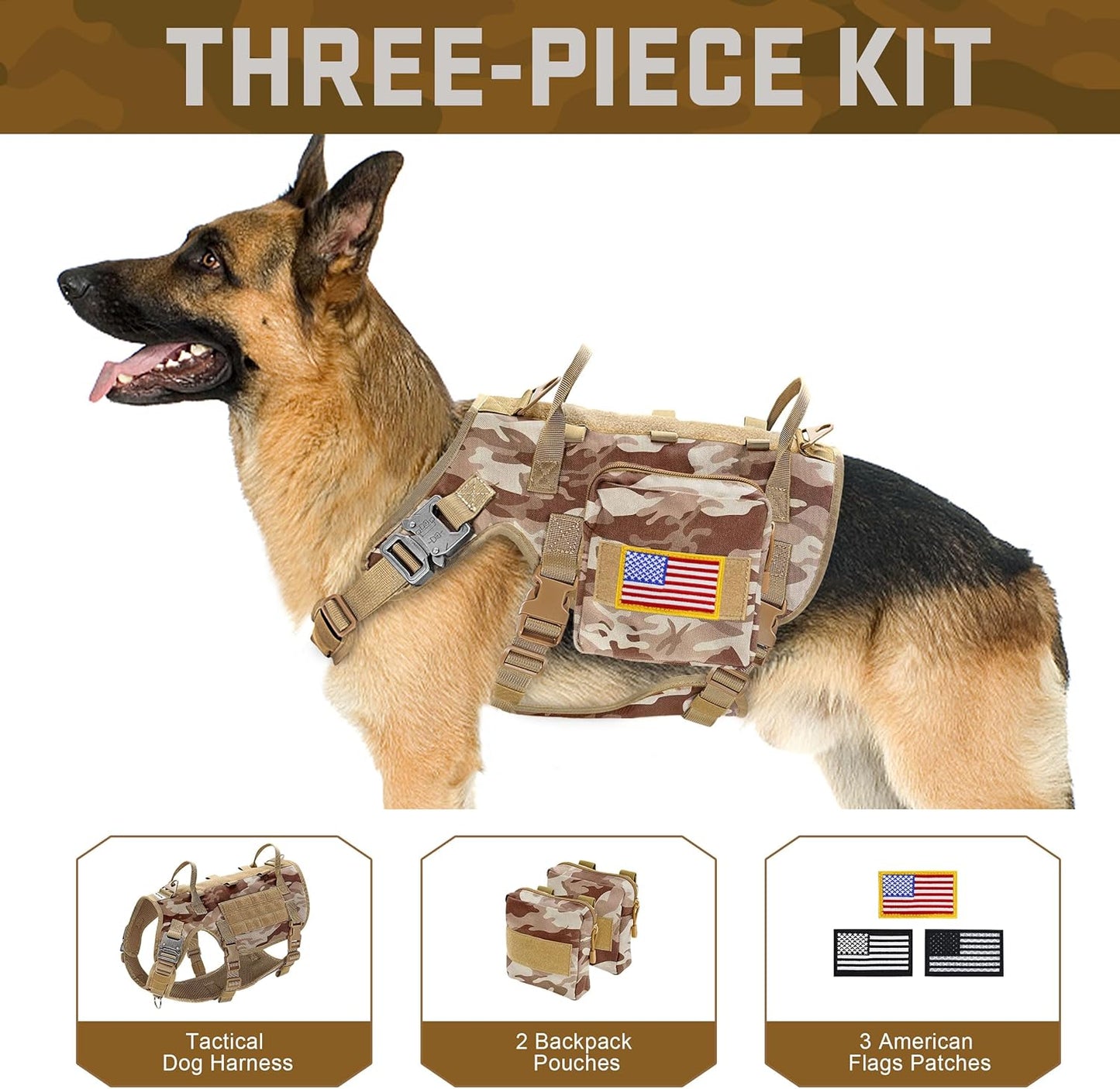 Forestpaw Dog Harness Medium Sized,Tactical Dog Harness with Handle,No Pull Military Style Service Dog Vest with Pockets Adjustable for Medium Large Dogs,Camouflage Brown,Chest 15.5-25.5"