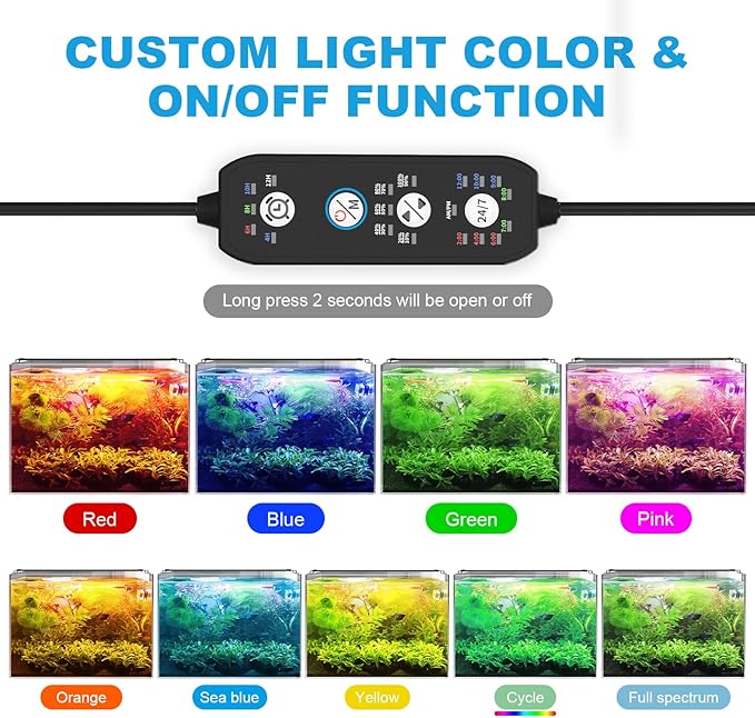 SEAOURA 24/7 Cycle LED Aquarium Plant Light-Full Spectrum Fish Tank Light, Auto On/Off, 24/7 Lighting Modes and DIY Mode, Adjustable Timer/Brightness, 18W for 18 Inch to 24 Inch Planted Tank