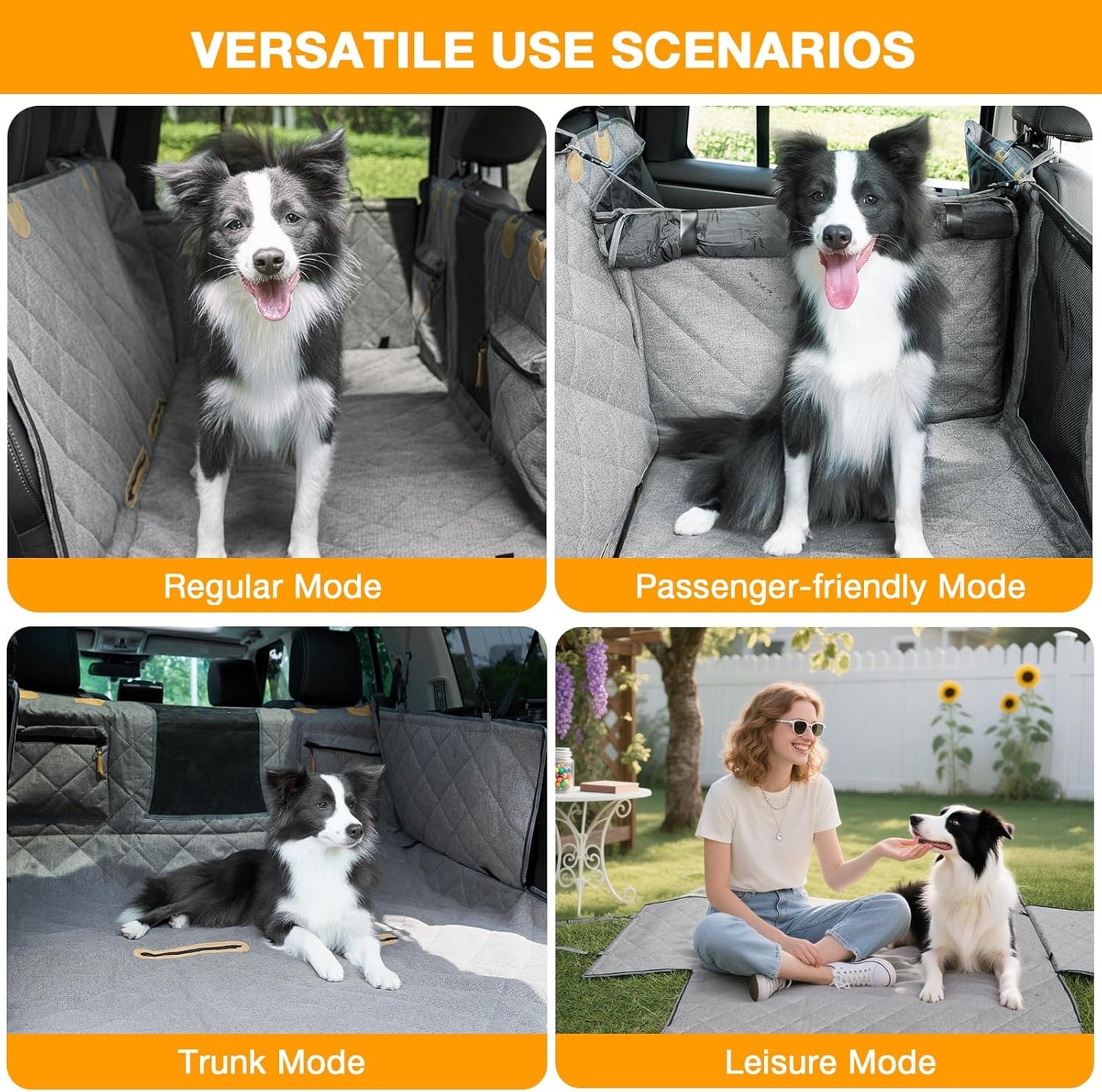 Dog Car Seat Cover, Hard-Bottom Back Seat Extender for Pets, Waterproof Nonslip Hammock for Car, Backseat Dog Bed for Cars SUVs Trucks, Car Seat Protector, Universal Fit 52 x 25 in, Grey