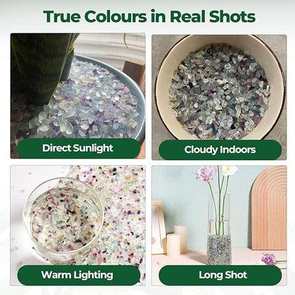 T4U Crystal Chips Stone Crushed Quartz Glass 1LB - Fluorite Tumbled Gravel Small Decorative Pebbles Bulk, Mini Polished Rocks Pieces for Crafts, Vases Filler, Succulent Plants, Aquarium Gravel Rocks