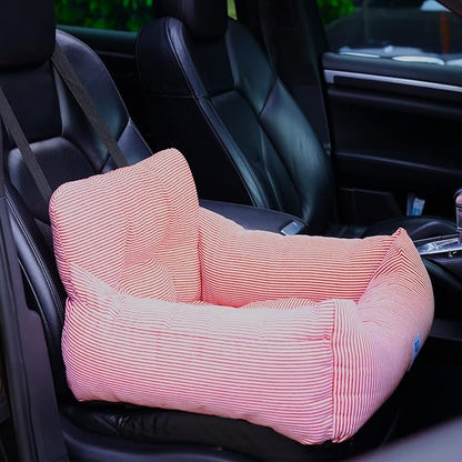 Aidou Dog Booster Seat for Small to Large Dogs & Cats, Travel Safety Seat with Storage & Dual-use Car & Home (Small Red Stripe)