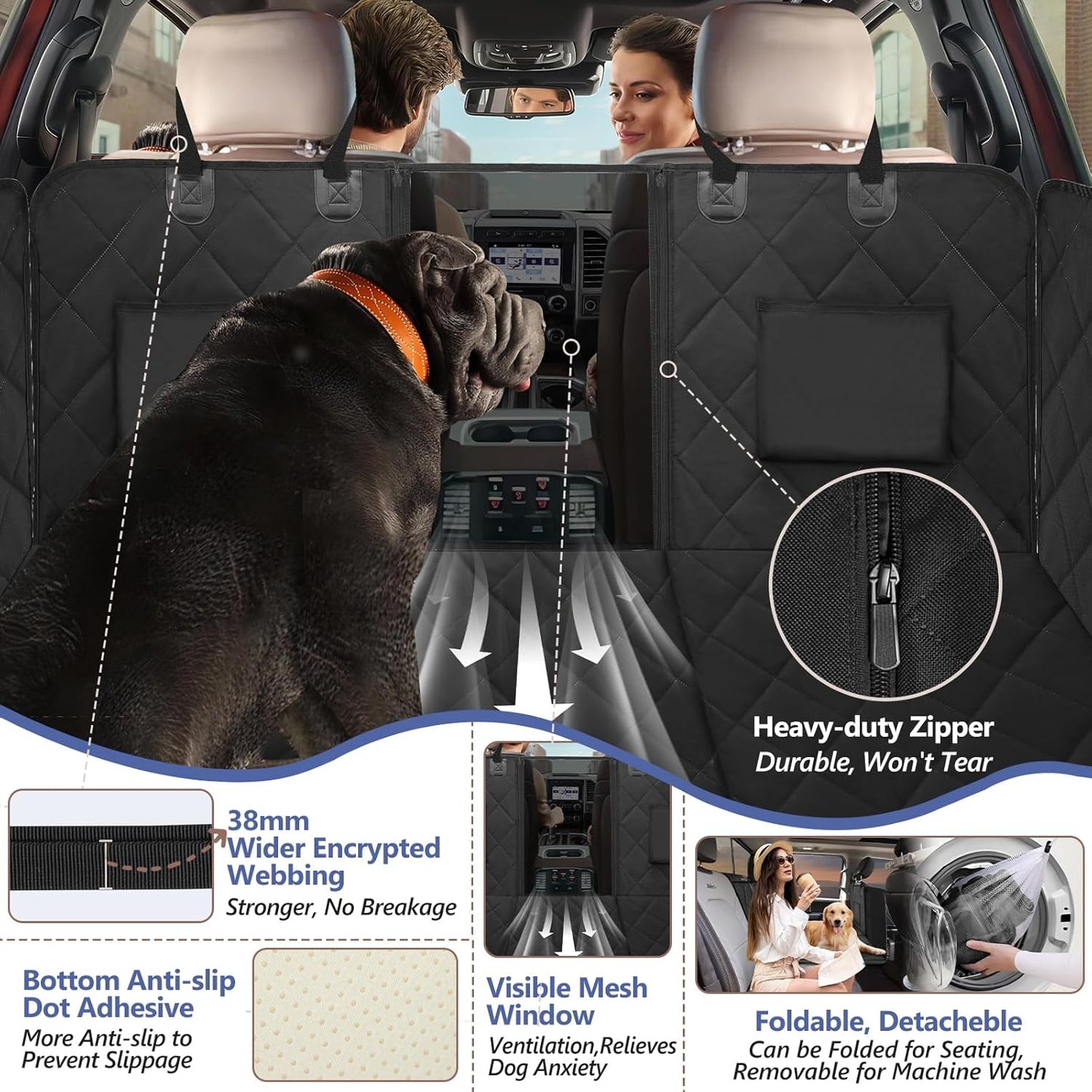 Back Seat Extender for Dogs Truck-Large Space, Dog Pet Seat Cover Back Seat Hard Bottom Holds 400lbs, Waterproof Dog Hammock for Crew Cab Trucks F150, RAM1500, Sierra, Tundra, Silverado