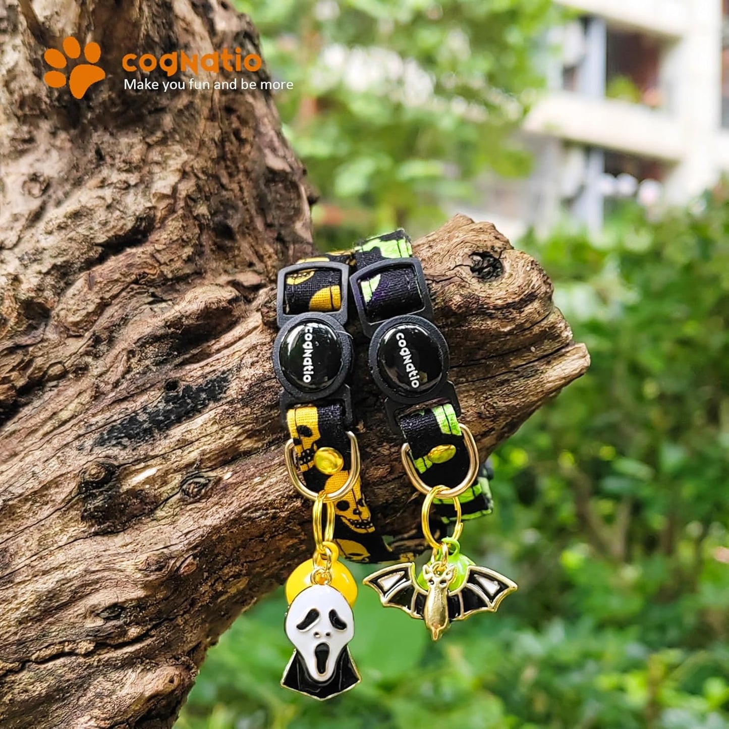 2 Pack Cotton Breakaway cat Collars with Bell,Safety Quick Release Pendant Cute Kitten Collar,Adjustable 20-30cm (Halloween2, 20-30cm)