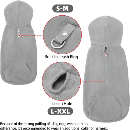 EXPAWLORER Dog Hoodie Fleece Sweater Vest, Hooded Dog Sweatshirt Fall Winter Pet Clothes with Leash Hole, Sleeveless Warm Cozy Puppy Clothing for Cat Small Medium Large Dogs Girl Boy, Grey XL