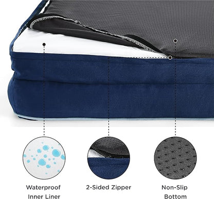 Bedsure Orthopedic Dog Beds for Small Dogs - Washable Small Dog Cat Bed Waterproof, Comfort Pet Couch Sofa with Washable Removable Cover, Pets Bed with Nonskid Bottom, Blue Navy, 24"
