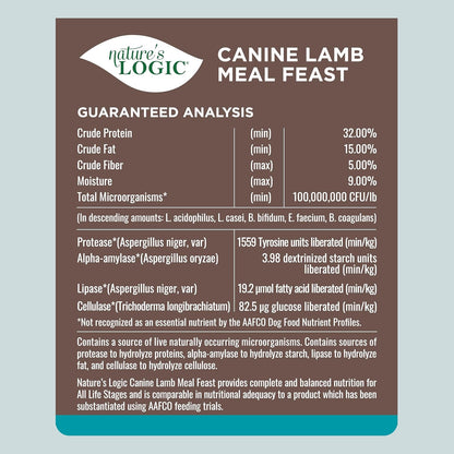 Nature's Logic Dry Dog Food - 100% Natural - No Synthetics - For All Ages, Sizes, Breeds - Free From Common Allergens, High Protein - Lamb Meal Feast, 4.4lbs