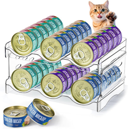 REFLYING Cat Food Can Organizer, Can Organizer for Pantry, Transparent Cat Food Storage Container Holds 36 (3.5oz) Cans, Canned Food Organizer and Storage for Countertop Kitchen Cabinet (2 Layers)