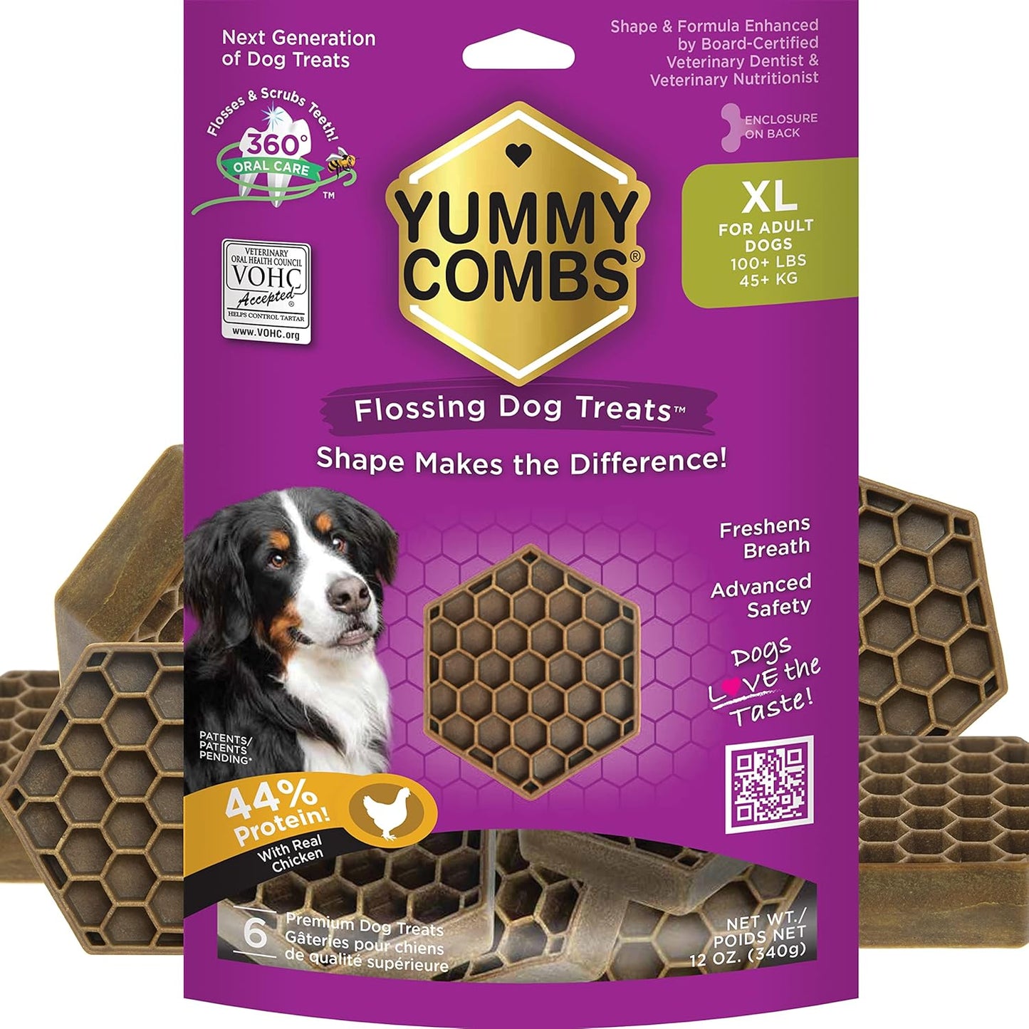 Yummy Combs Dog Dental Treats – Vet VOHC Approved – Delicious Chicken Protein – Removes Tartar with Cleaning Comb Shape – Dental Dog Treats for Extra Large Dogs (12oz, 6 Count)