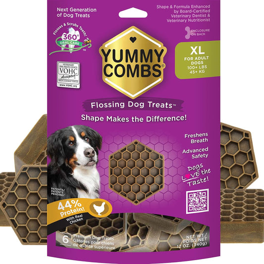 Yummy Combs Dog Dental Treats – Vet VOHC Approved – Delicious Chicken Protein – Removes Tartar with Cleaning Comb Shape – Dental Dog Treats for Extra Large Dogs (12oz, 6 Count)