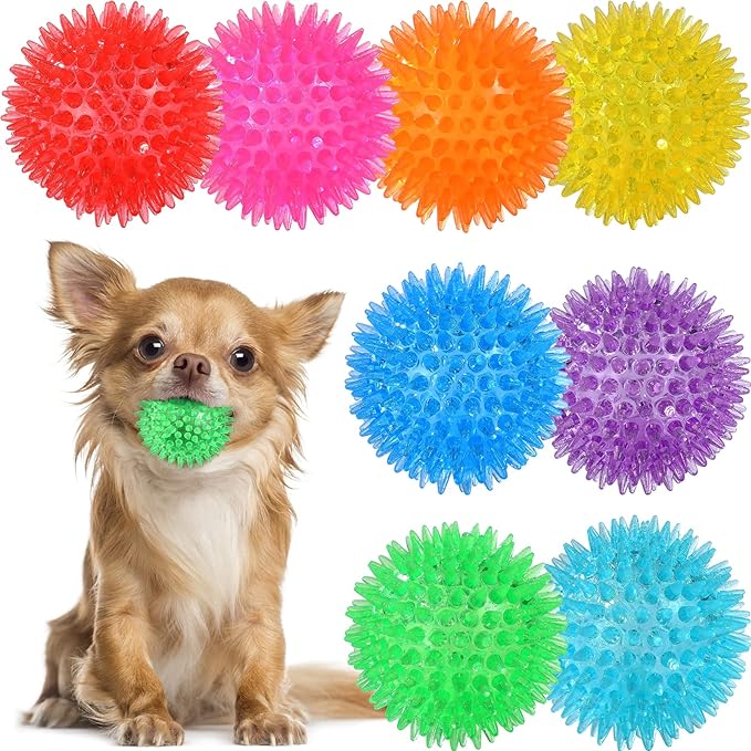 VITEVER 8 Colors 2.5” Squeaky Dog Toy Balls for Small Medium Dogs, Puppy Chew Toys for Teething, Spiky Balls for Small Dogs, Durable Toys for Teeth Cleaning and Training - Safe, BPA Free