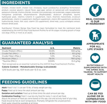 NutriSource Grain Free Chicken Recipe Dog Food, Premium Wet Dog Food, 12.3 Ounce (Pack of 12)