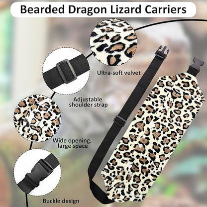Bearded Dragon Leash and Harness Set, Bearded Dragon Accessories(Include Leopard Print Chest Pack, Lizard Clothing＆Leash, Small Straw Hat), Beardeds Dragon Decor Suit for Outdoor Travel