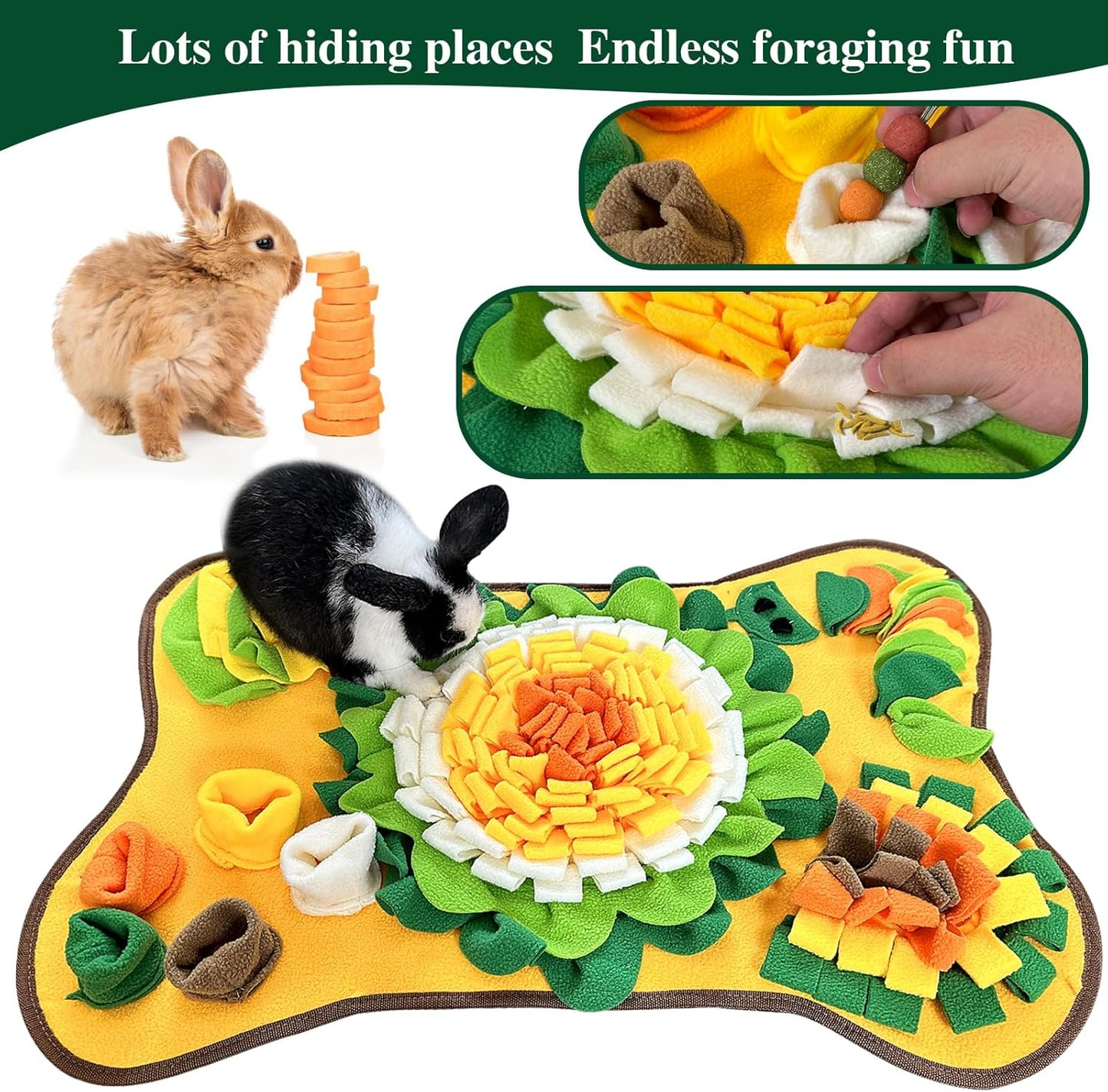 Rabbit Foraging Mat Snuffle Mat, Interactive Bunny Toys Feed Game for Boredom, Small Pet Puzzle Toy, Yuoaes 17.3" x 25.5" Polar Fleece Nosework Feeding Mat for Rabbits, Guinea Pigs, Ferrets
