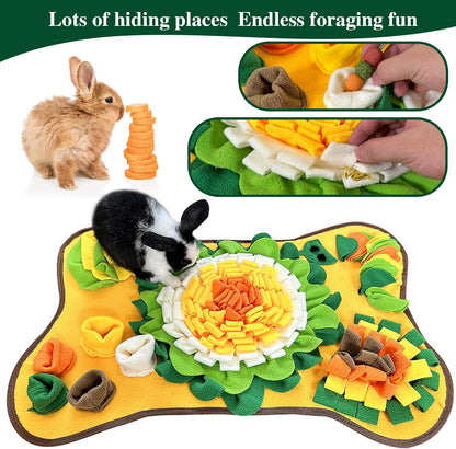 Rabbit Foraging Mat Snuffle Mat, Interactive Bunny Toys Feed Game for Boredom, Small Pet Puzzle Toy, Yuoaes 17.3" x 25.5" Polar Fleece Nosework Feeding Mat for Rabbits, Guinea Pigs, Ferrets