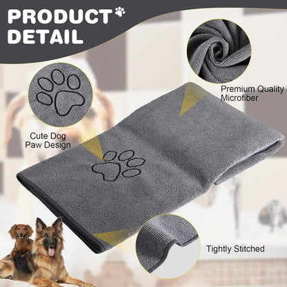 Chumia 4 Pack Dog Towels for Drying Large Microfiber Grooming Tools Absorbent Soft Bath Supplies with Embroidered Paw for Small Medium Pet Products(16 x 32 Inch,Gray)