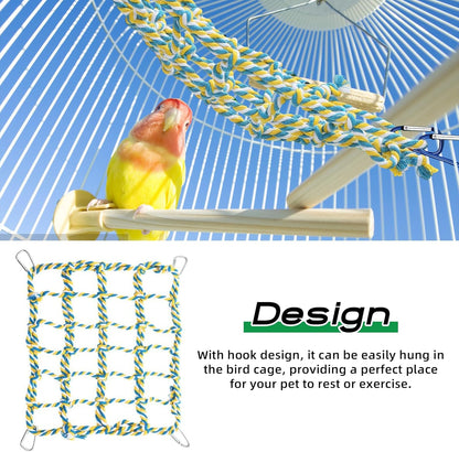 2 Pcs Rat Climbing Ropes for Cage Rat Cage Accessories Bird Rope Rat Toys for Pet 12.6 x 9.84 inch Hammock Hamster Cotton Rope Bridge Bird Ladder with 4 Silver Hooks（Yellow）