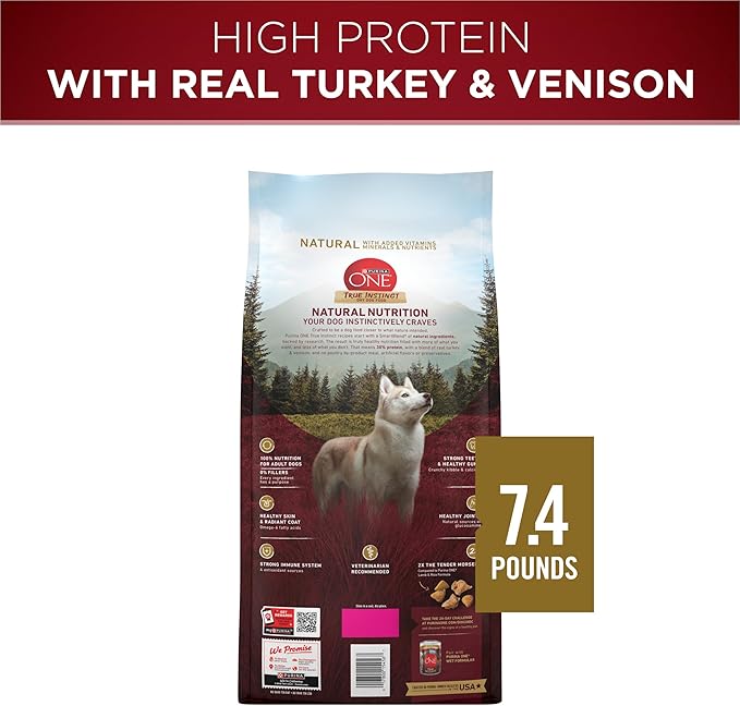 Purina ONE True Instinct With A Blend Of Real Turkey and Venison Dry Dog Food - 7.4 lb. Bag