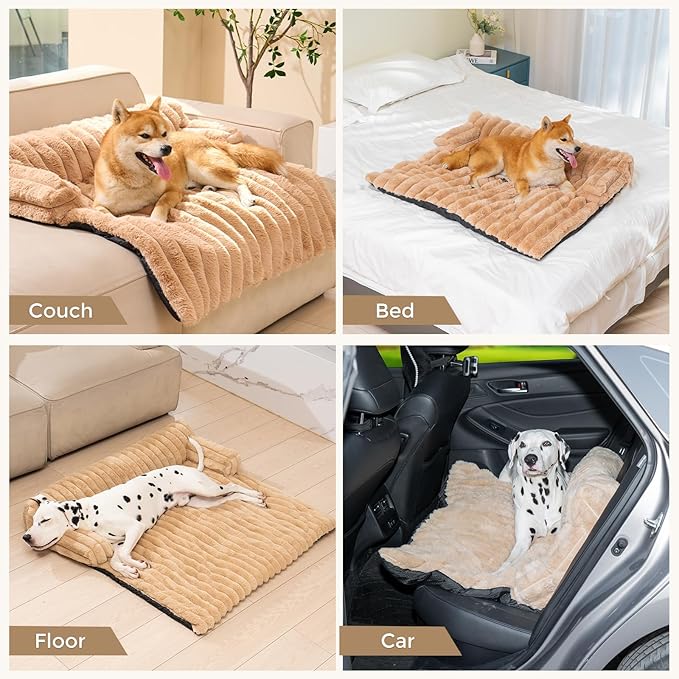 Avont Dog Bed Mat for Couch, Warm Fluffy Calming Sofa Topper Furniture Protector for Small Medium Large Dogs Cats with Removable Washable Cover -Brown(M)