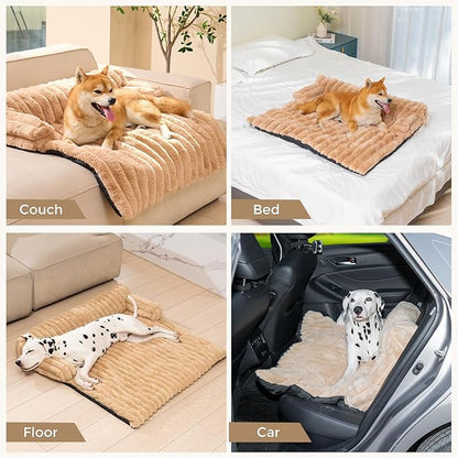 Avont Dog Bed Mat for Couch, Warm Fluffy Calming Sofa Topper Furniture Protector for Small Medium Large Dogs Cats with Removable Washable Cover -Brown(M)