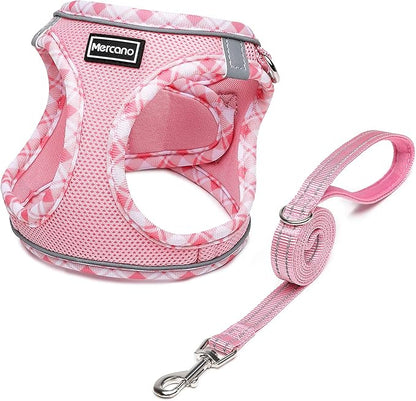 Mercano Soft Mesh Dog Harness and Leash Set, No-Chock Step-in Reflective Breathable Lightweight Easy Walk Vest Harnesses with Safety Buckle for Small Dogs, Cats (Pink, S)