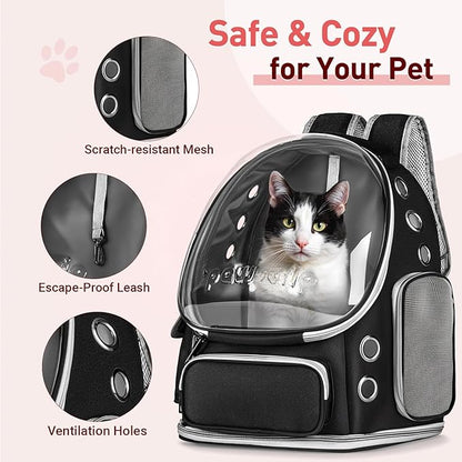 Cat Backpack Carrier with Bubble Window, Breathable & Foldable Pet Travel Carrier for Small Dogs and Cats, Airline-Approved for Hiking & Outdoor Use