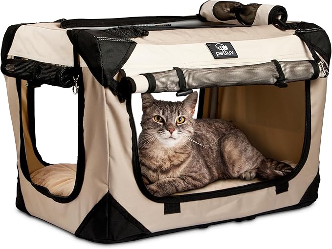 Soft-Sided Cat & Dog Pet Carrier, Medium 20"x13"x13" Fits Most Cats or Small Dog, Comfortable for Travel & Vet Visits, Privacy Windows, Removable Plush Bed, Top/Side Entry, Locking Zippers, Folds Flat