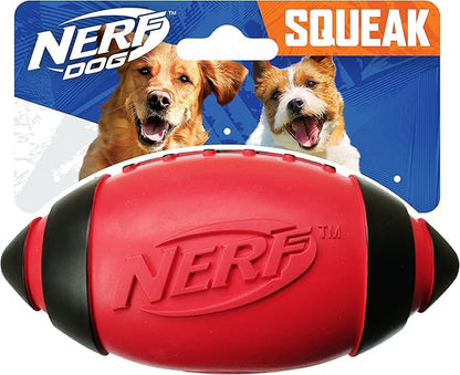 Nerf Dog Rubber Football Dog Toy with Interactive Squeaker, Lightweight, Durable and Water Resistant, 7 Inch Diameter for Medium/Large Breeds, Single Unit, Red