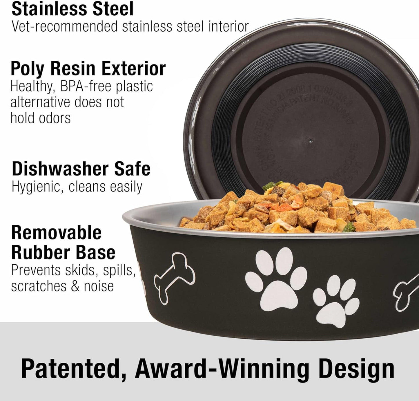 Loving Pets Bella Dog Bowls- Stainless Steel Dog & Cat Bowls - Spill Proof Dog Food Bowl, Cat Bowl, Puppy Essentials & Pet Supplies Great for Home & Travel (Medium 20-35 lbs, Espresso)