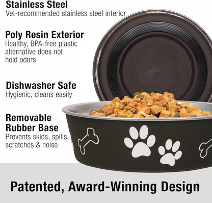 Loving Pets Bella Dog Bowls- Stainless Steel Dog & Cat Bowls - Spill Proof Dog Food Bowl, Cat Bowl, Puppy Essentials & Pet Supplies Great for Home & Travel (Medium 20-35 lbs, Espresso)