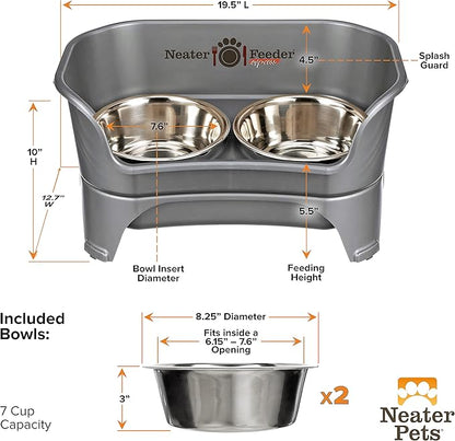 Neater Feeder Express Mess Proof Dog Bowls Elevated for Medium to Large Sized Breed, No Spill Raised Dog Food Bowl Stand, Stainless Steel Food and Water Bowl Set, Pet Dish Feeding Station, Grey