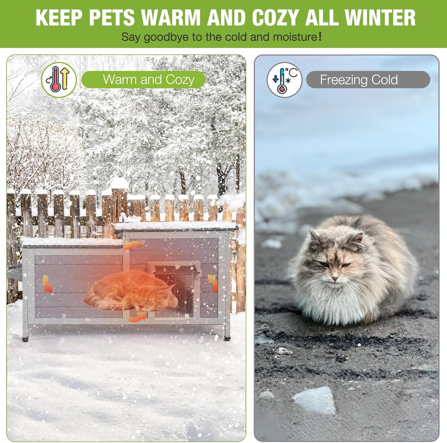 GUTINNEEN Outdoor Cat House Large Insulated Cat House Indestructible Weatherproof Feral Cat Shelter with Openable Hinged Roof, Escape Door for 1-4 Feral Barn Cats (Winter-Ready, 39.1"x18.5"x19.1")