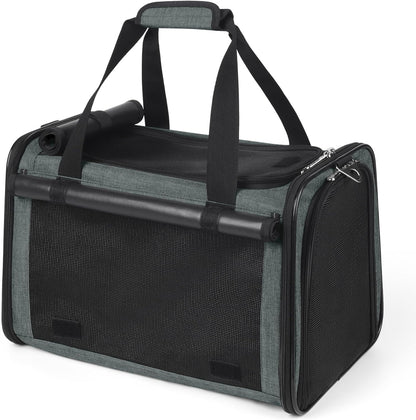 YUDODO 25 lbs Lightproof Soft Sided Pet Carrier for Large Cat & Small Dog Airline Approved Travel Puppy Carrier with Side Pockets & Reflective Mesh, Foldable Portable for Outdoor Car Grey Green