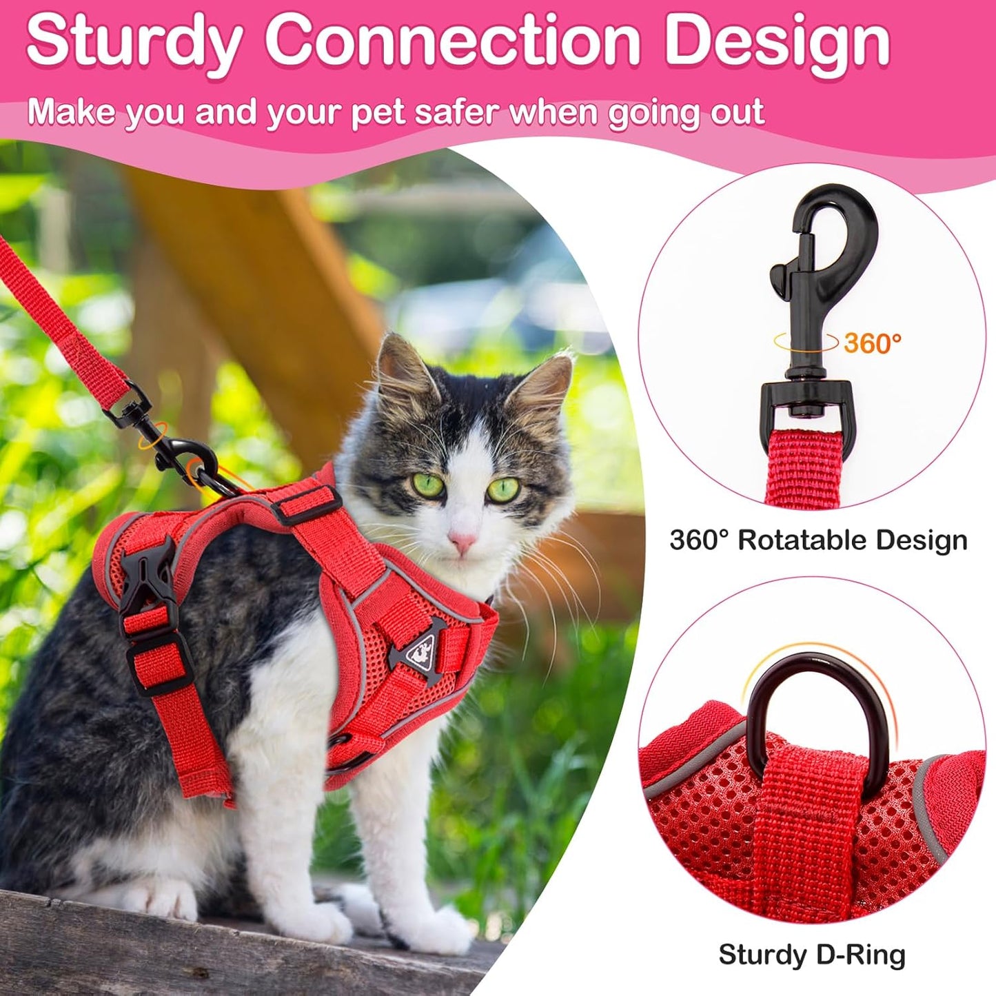 Cat Harness and Leash for Walking Soft Cat Harness Escape Proof, Adjustable Kitten Harness Cat Leash Reflective Strips Jacket, Breathable Cat Vest Harness Set for Kitten Easy to Wear Outdoor Walking