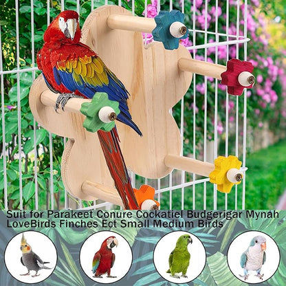 Bird Toy Rotating Perch Toy, Wooden Parrots Ferris Wheel Toy with 5 Colors Flower Holder Perches, Hanging Bird Stand Cage Accessories for Parakeet Parrot, Cockatiel, Budgerigar,Conure, Lovebirds (C)
