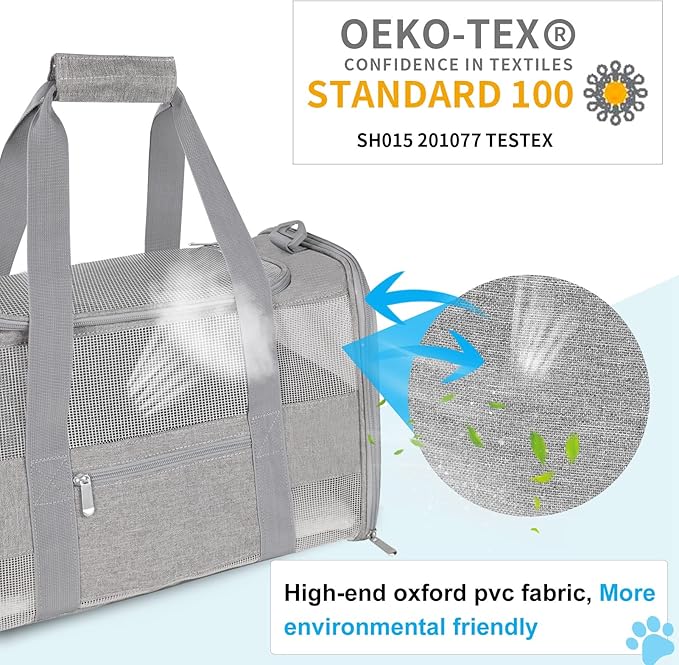 Soft Sided Cat Carrier for Small Cats Puppies up to 15 Lbs, Airline Approved Pet Carrier Collapsible Travel Puppy Carrier with Reflective Strip, Grey