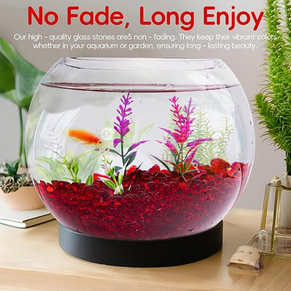 Meschett Colorful Glass Stones, 0.97 LB Fish Tank Gravel, Small Irregular Rainbow Aquarium Gravel for Aquarium Decorations and Turtle Tank, Sea Glass Beads Crystals for Fish Bowl, Vase Filler,Red