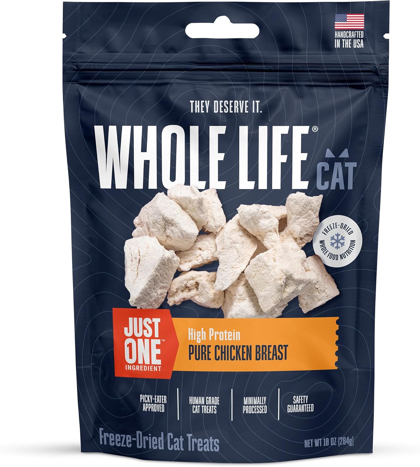 Whole Life Cat Just One Chicken Freeze Dried Cat Treats - Human Grade High Protein Food, Healthy Training Snacks, Freeze Dried Chicken Food Toppers, USA Made Natural Treats - 10 oz (Pack of 1)