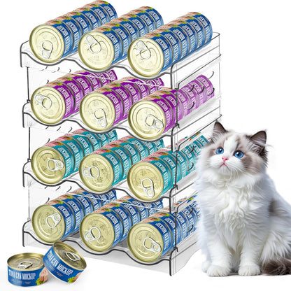 REFLYING Cat Food Can Organizer, Can Organizer for Pantry, Transparent Cat Food Storage Container Holds 72 (3.5oz) Cans, Canned Food Organizer and Storage for Countertop Kitchen Cabinet (4 Layers)