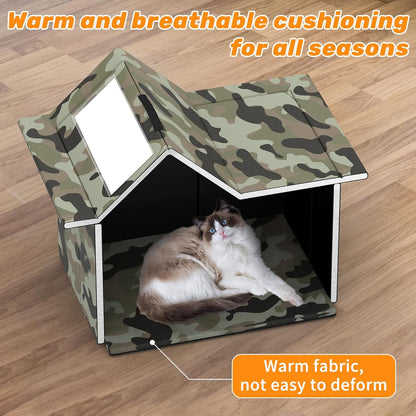 Outdoor Cat House Weatherproof, Large Feral Cat House for Winter, Collapsible Outdoor Cats Shelter in Winter with Door and Soft Mat, Easy to Assemble (Green)