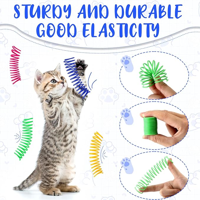 Yunsailing 100 Pcs 3.5 Inch Cat Spring Toy Cat Spiral Toys for Indoor Colorful Interactive Plastic Springs Coil for Kitten Hunting Swatting Biting
